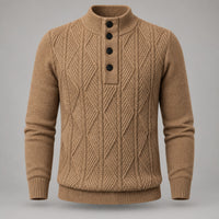 Diamond-Knit Button Stand-Collar Sweater – Men – studio