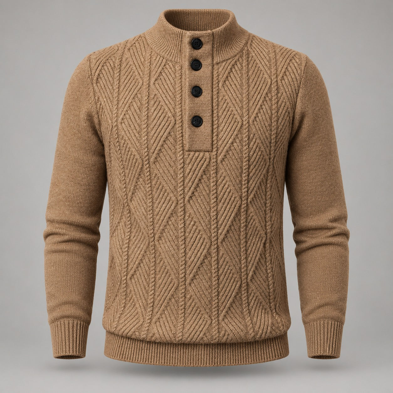 Diamond-Knit Button Stand-Collar Sweater – Men – studio
