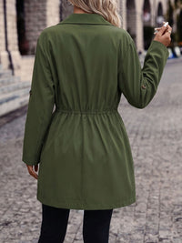 95% Polyester Drawstring Trench Jacket – Women – Olive – back