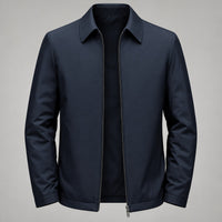 Duck Down Zip Jacket, Point Collar – Men – Navy – worn, front
