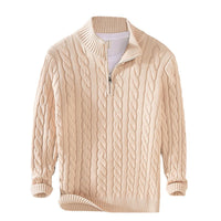 Cable Knit Quarter-Zip Sweater – Men – Beige – front on white