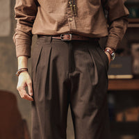 High-Waist Double-Pleat Wide Trousers, 1930s Cut – Men – Chocolate – pleats