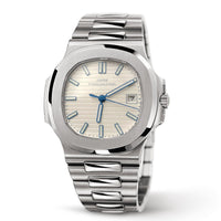Steel Integrated-Bracelet Watch, Sapphire Glass – Men – Steel · White Dial – front