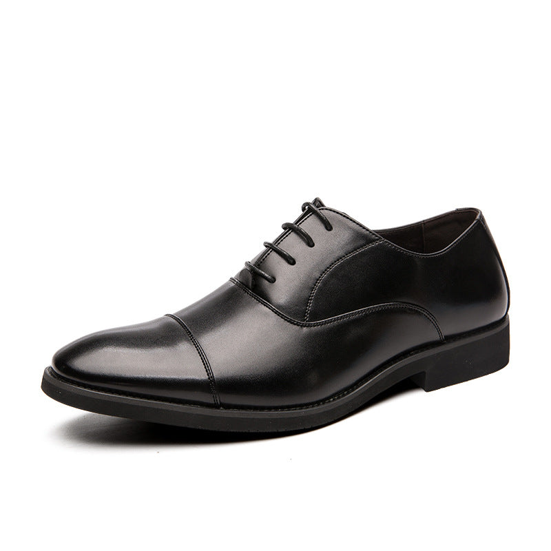 Cap-Toe Oxford Shoes, Leather-Look – Men – Black – side
