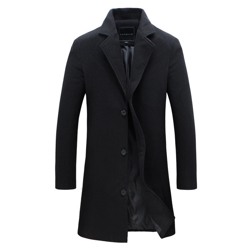 Long Single-Breasted Overcoat – Men – Black – front