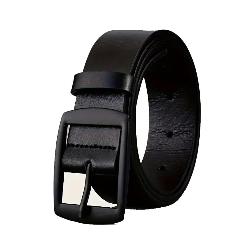 Leather-Look Pin Buckle Belt – Men – Black · Black Buckle – front