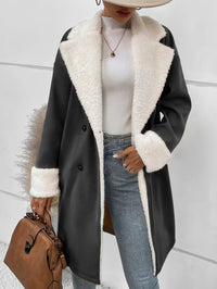 Double-Breasted Coat with Teddy Collar – Women – Charcoal – worn