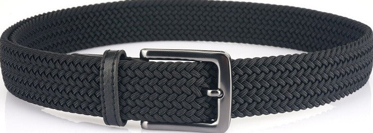 Braided Stretch Belt, Pin Buckle – Men – Black – flat