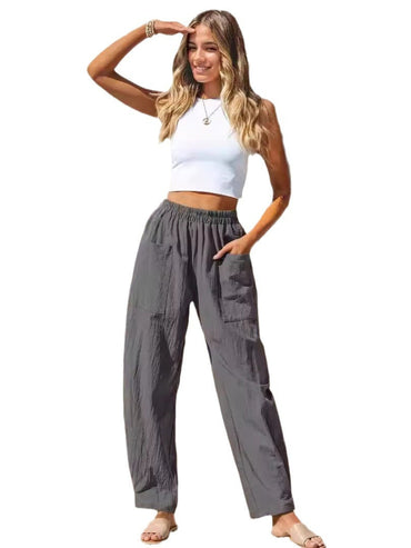 100% Polyester Elastic-Waist Relaxed Trousers – Women – Grey – worn