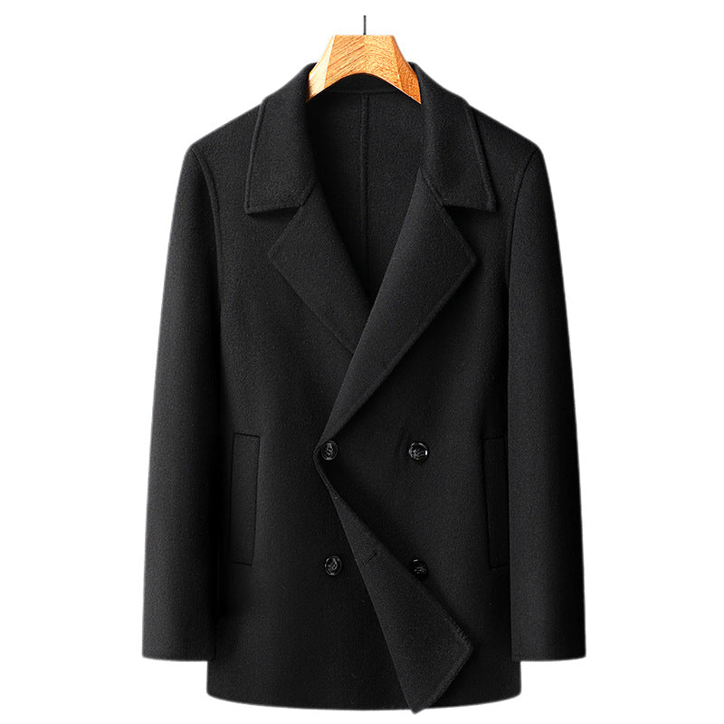 70% Wool Double-Faced Double-Breasted Coat – Men – Black – front