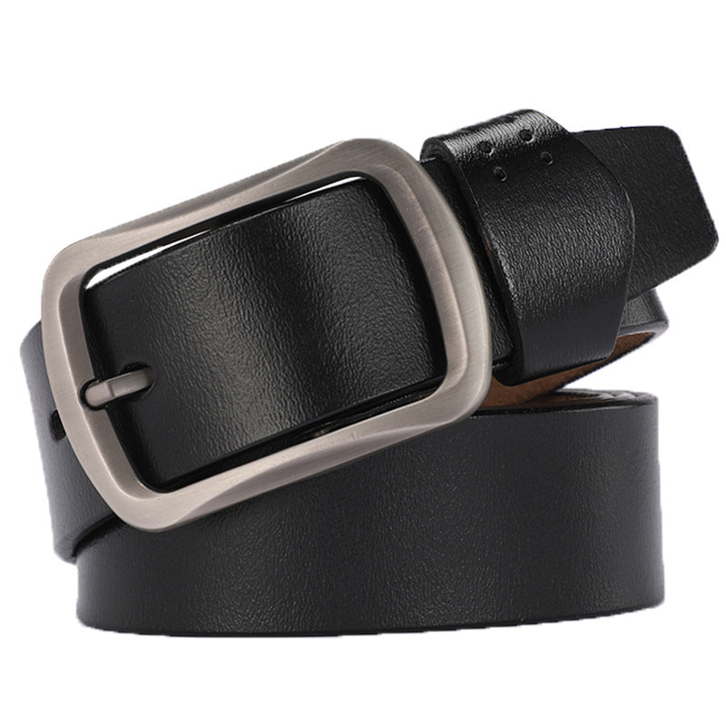 Cowhide Leather Belt, Brushed Buckle – Men – Black · Gunmetal Frame Buckle – side