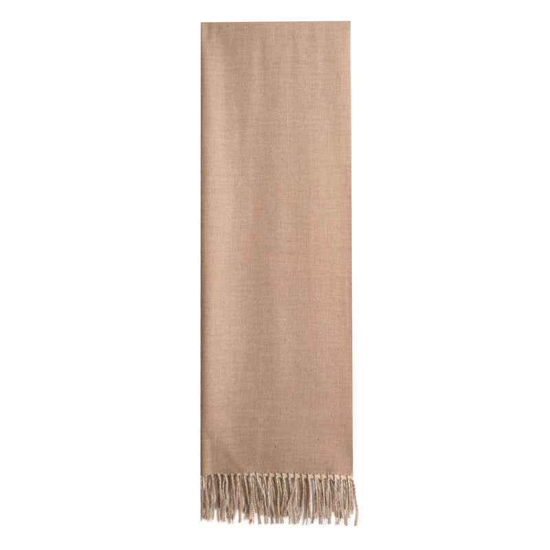 Two-Tone Reversible Fringed Scarf – Women – Beige – flat