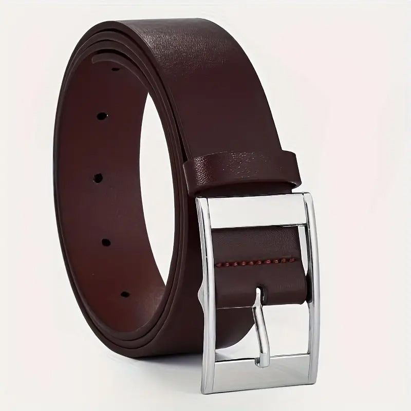 Leather-Look Pin Buckle Belt – Men – Brown · Silver Buckle – front