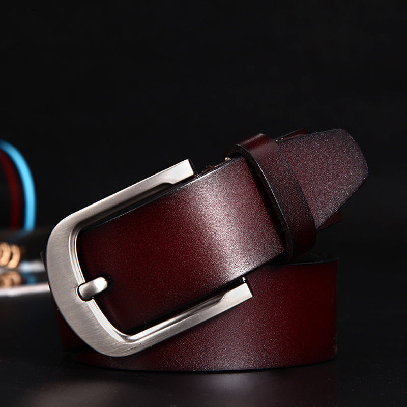 Wide Leather Belt, Brushed Buckle – Men – Brown · Brushed Buckle – front