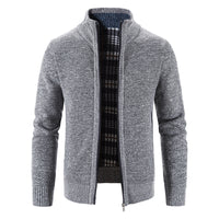 Check-Lined Marled Knit Zip Cardigan – Men – Grey – front