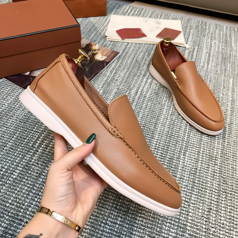 Pebbled Leather-Look Loafers – Men – Tan – pair