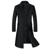 50% Wool Single-Breasted Long Overcoat – Men – Black – front