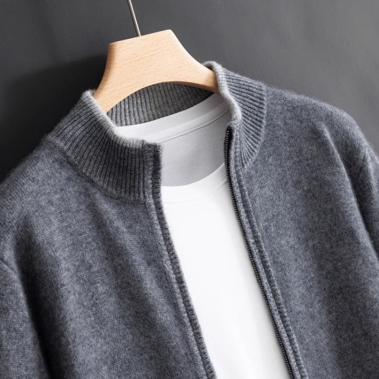 Tipped Stand-Collar Zip Cardigan – Men – Grey – collar