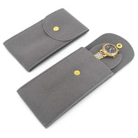 Velvet Watch Pouch, Snap Closure – Men – Grey – front