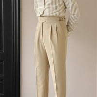 Extended-Tab Pleated Trousers, Side Buckle, No-Iron – Men – Stone – waist