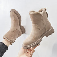 Fur-Lined Winter Ankle Boots with Side Zip – Women – Beige – in hand