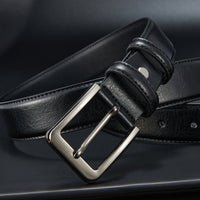 Wide Leather-Look Jeans Belt – Men – Black · Classic Pin Buckle – front