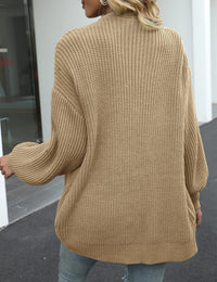 Chunky Knit Open Cardigan with Balloon Sleeves – Women – Camel – back