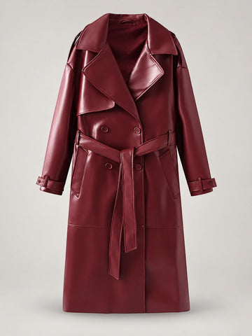 Faux-Leather Belted Trench Coat – Women – studio