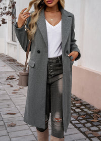 100% Polyester Long Notch-Lapel Coat – Women – Grey – worn, open