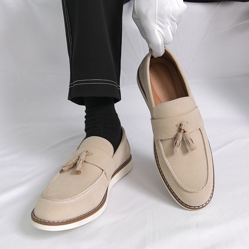 Suede-Look Tassel Loafers – Men – Beige – worn