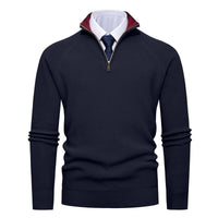 Ribbed Quarter-Zip Sweater, Raglan Sleeves – Men – Navy – front