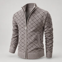 Fleece-Lined Basket-Weave Zip Cardigan – Men – Stone – front