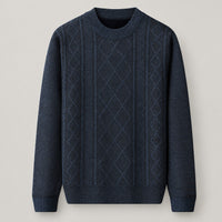 Fleece-Lined Chenille Cable Knit Crew Neck – Men – Navy – front