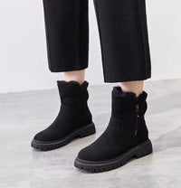 Fur-Lined Winter Ankle Boots with Side Zip – Women – Black – worn, front