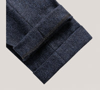 Herringbone Tweed-Look Double-Pleat Trousers, Side Adjusters – Men – Navy – turn-up detail