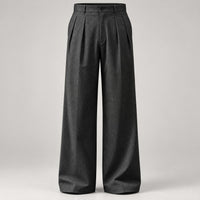 High-Waist Double-Pleat Wide Trousers, 1930s Cut – Men – Charcoal – worn, full length