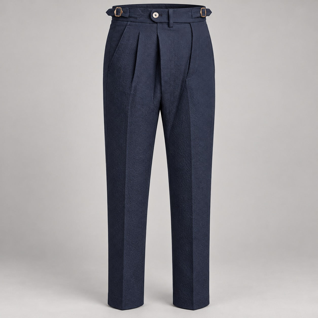 High-Waist Gurkha Trousers, Side Adjusters – Men – Navy – waist