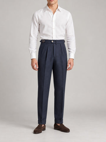 High-Waist Gurkha Trousers, Side Adjusters – Men – Navy – worn