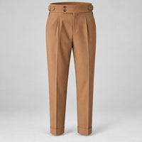 High-Waist Pleated Trousers, Double-Button Waist – Men – Camel – front full length