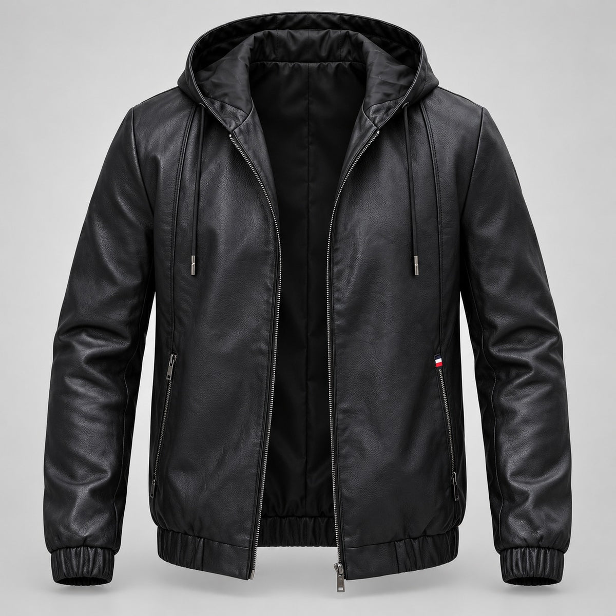 Hooded Leather-Look Jacket – Men – studio