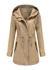 95% Polyester Hooded Parka, Drawstring Waist – Women – Beige – front