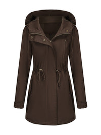 95% Polyester Hooded Parka, Drawstring Waist – Women – Chocolate – front