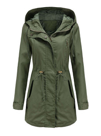 95% Polyester Hooded Parka, Drawstring Waist – Women – Olive – front