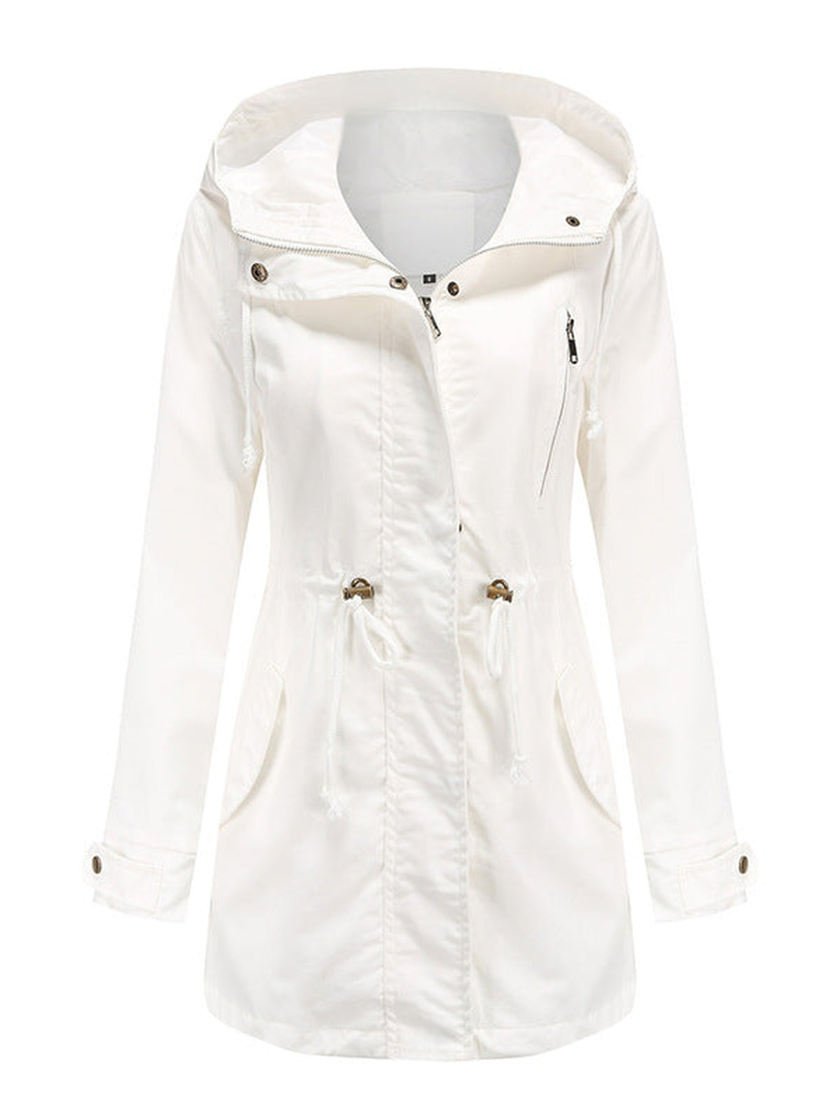 95% Polyester Hooded Parka, Drawstring Waist – Women – White – front