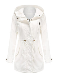 95% Polyester Hooded Parka, Drawstring Waist – Women – White – front