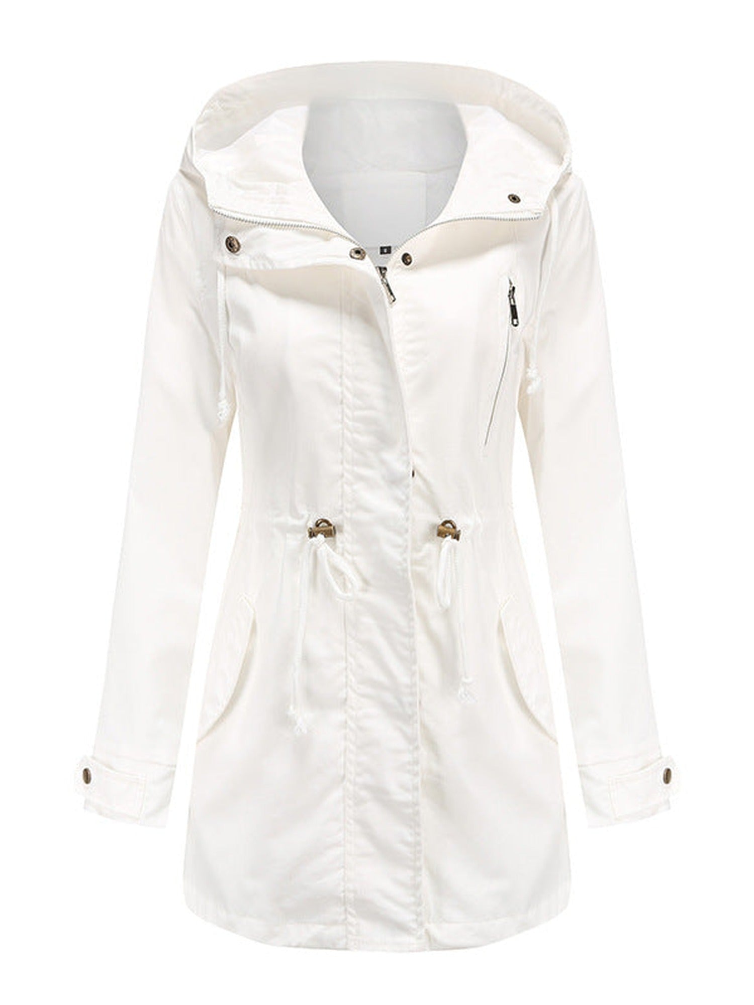 95% Polyester Hooded Parka, Drawstring Waist – Women – White – front