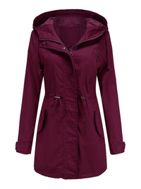 95% Polyester Hooded Parka, Drawstring Waist – Women – Burgundy – front