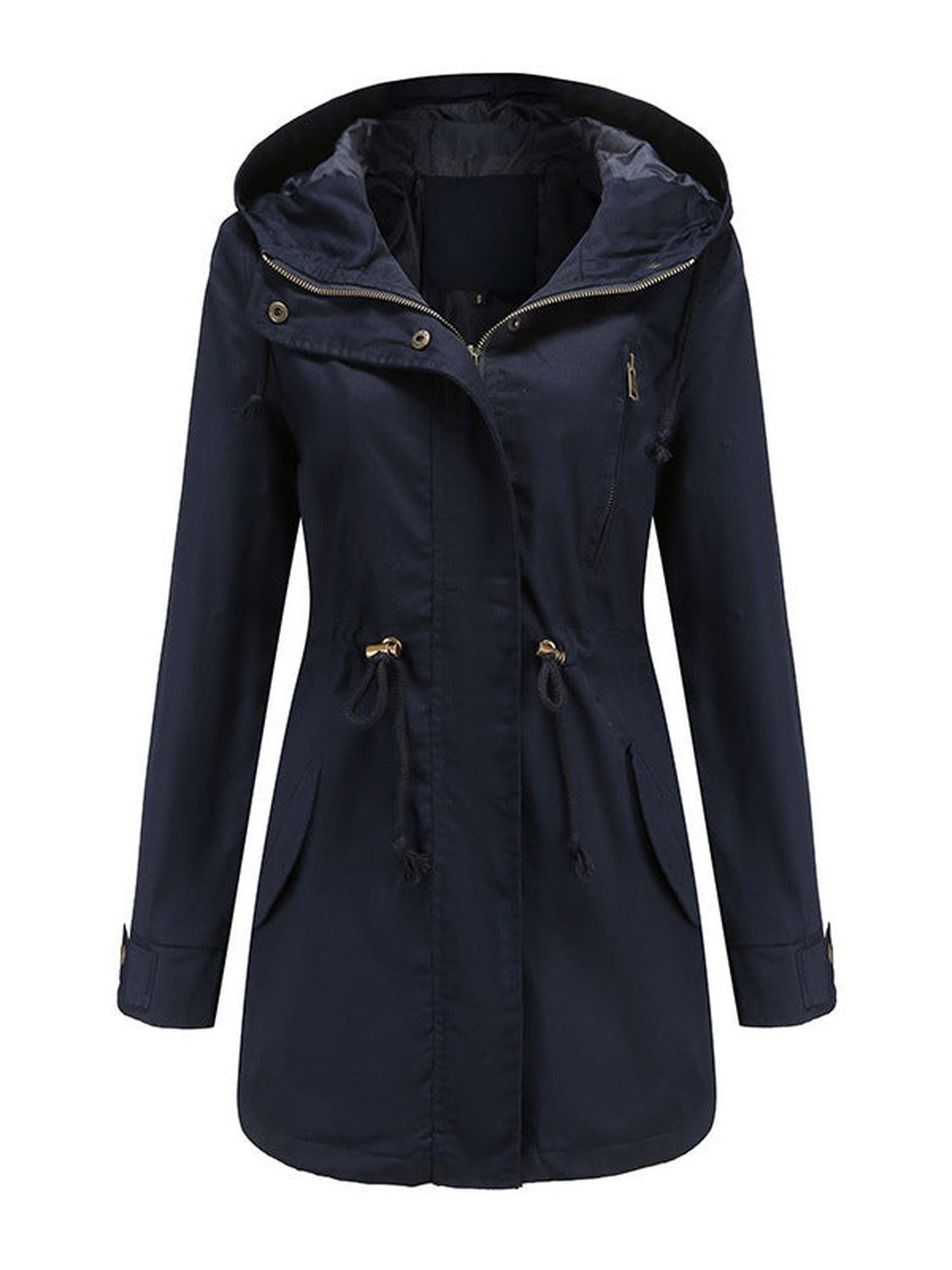 95% Polyester Hooded Parka, Drawstring Waist – Women – Navy – front