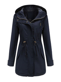 95% Polyester Hooded Parka, Drawstring Waist – Women – Navy – front
