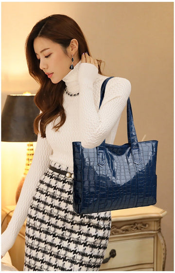 Croc-Effect Faux-Leather Tote Bag – Women – Navy – worn